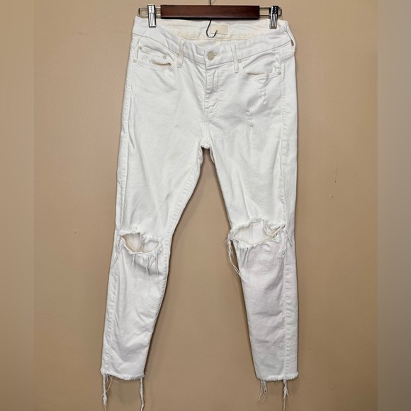 Mother Denim White Distressed Ankle Fray Looker Skinny Jeans stretchy sz 29 - Picture 2 of 16